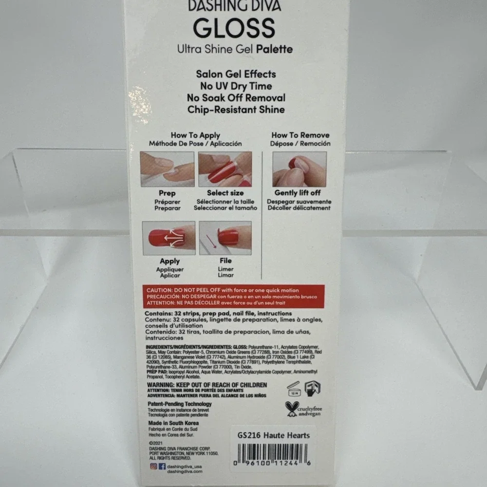 Dashing Diva Gloss Salon Gel Nail Strips 3 Pc Lot Hearts Red Glitter 32 Ct New